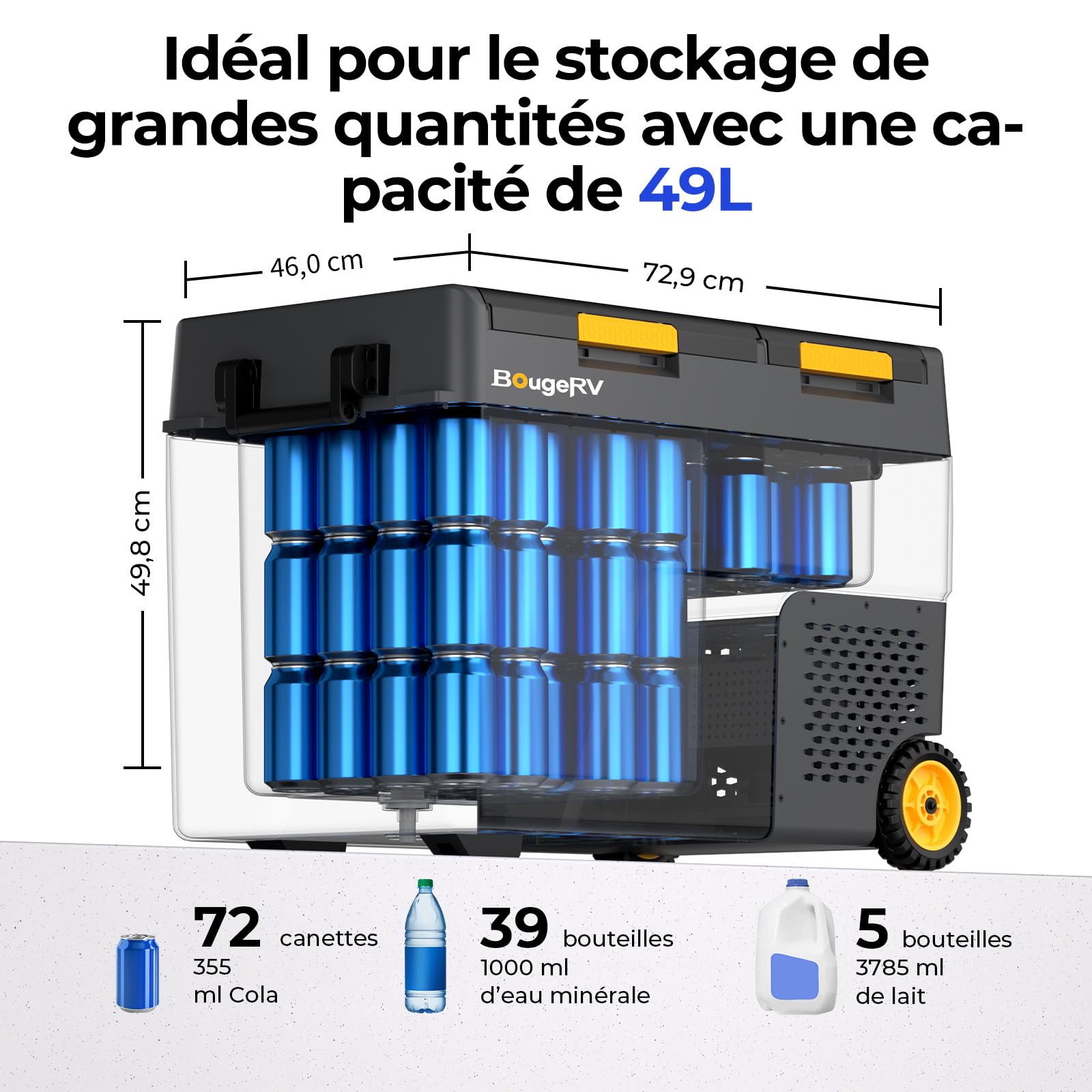 BougeRV CRD2 V2.0 49L Glacière à Batterie 240Wh Réfrigérateur Voiture Compresseur 12V 230V Double Zone IPX4