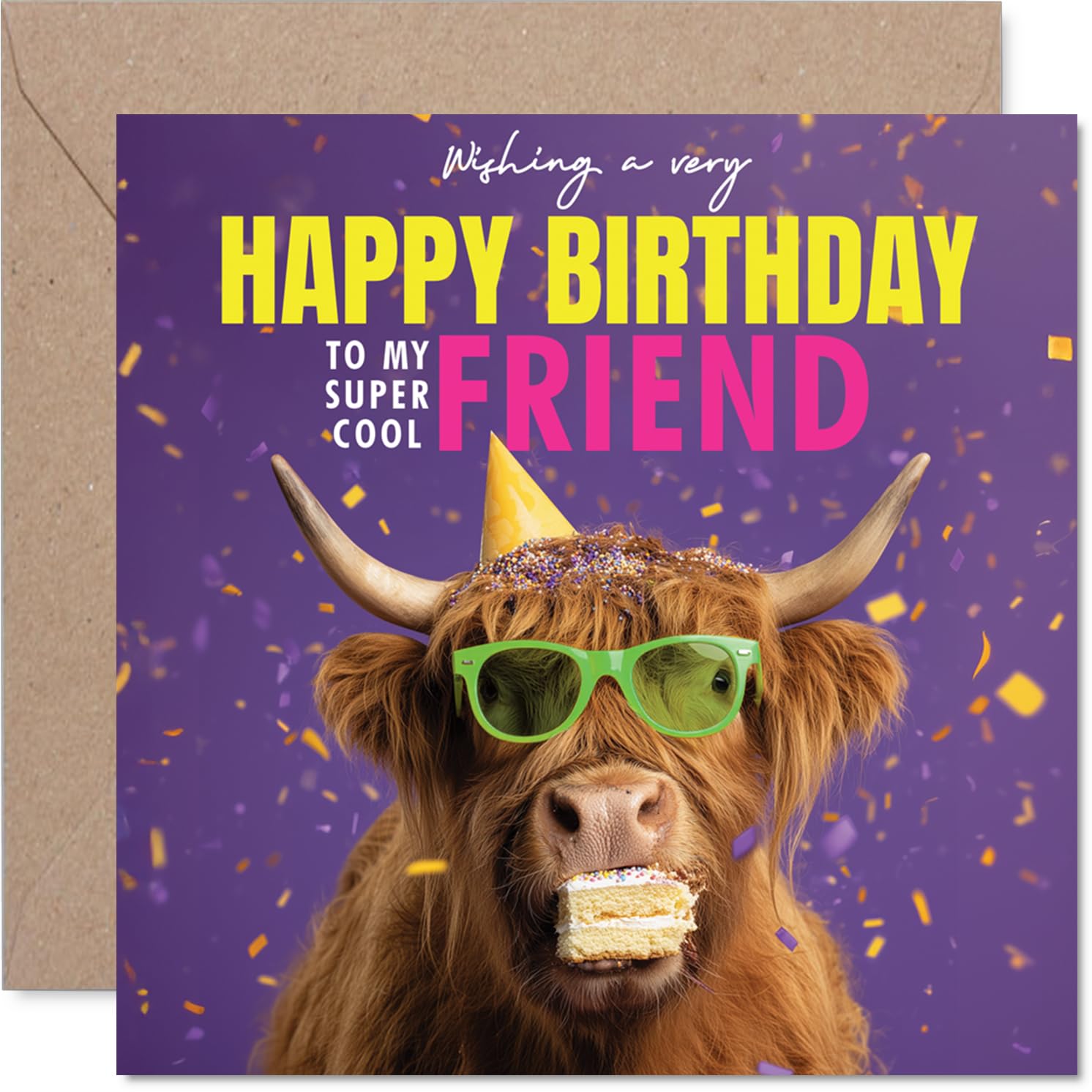 Friend Birthday Card - Hairy Day - Happy Birthday Card for Friend from Best Friends Bestie, 145mm funny highland cow Bday Greeting Cards