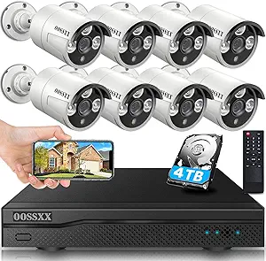 (HD 3K 5.0MP & 60 Days Storage) AI Detected POE Security Camera Systems, OOSSXX 8 Channel Outdoor Surveillance Video System, 8pcs IP67 Waterproof Cameras with Audio, 4TB
