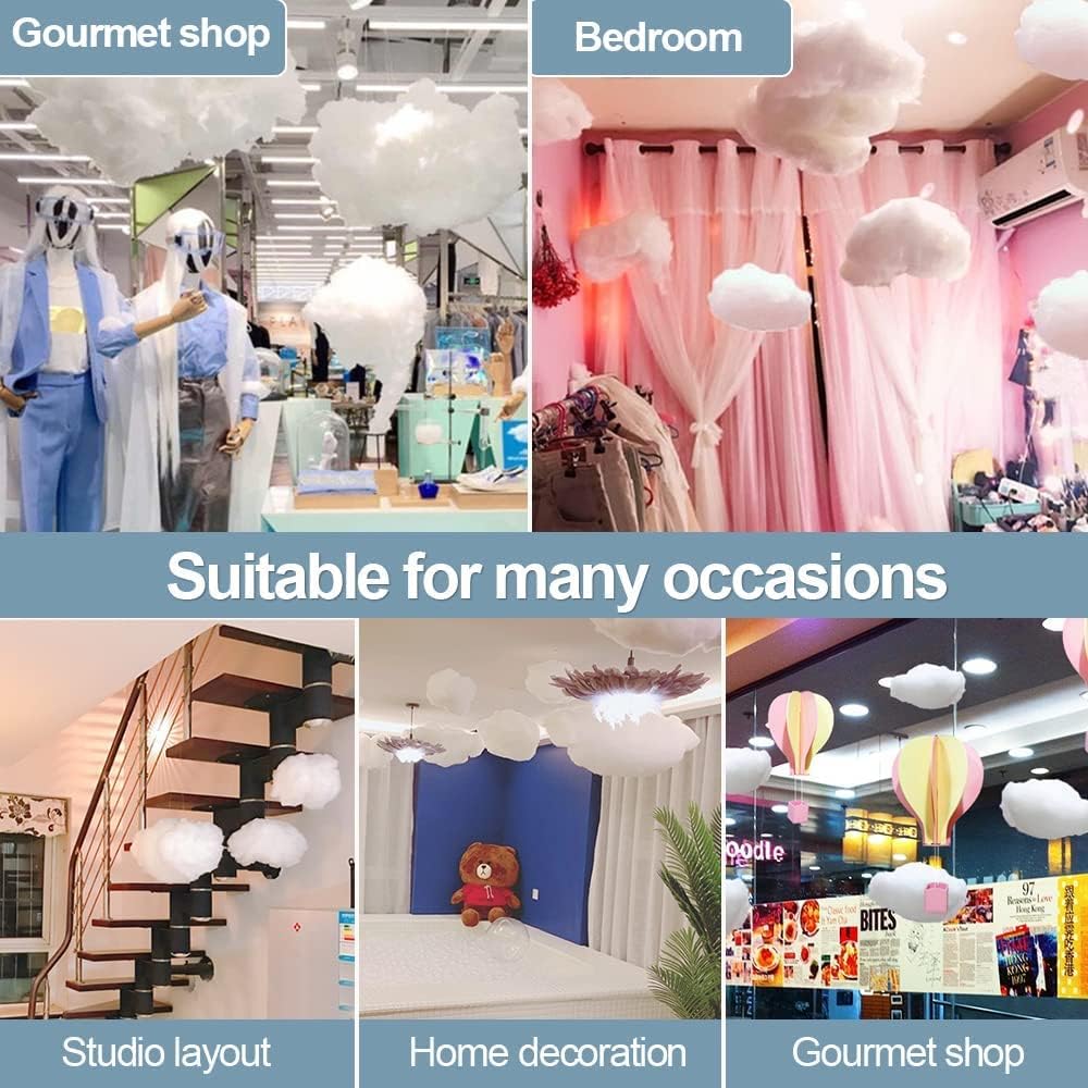 tchrules Cotton Simulation Cloud Decorations 3D Artificial Fake Clouds Props, Clouds for Ceiling, Room DIY Cloud Decor Art Stage Wedding Party for Stage Show Party Decor (9pcs Medium Clouds)