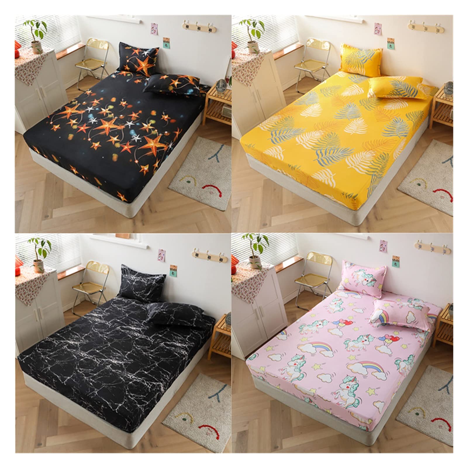 HJUYT 100% poliestere Solid Fitted Sheet quattro angoli con elastico, lenzuolo di sotto 120 x 200 x 25 cm
