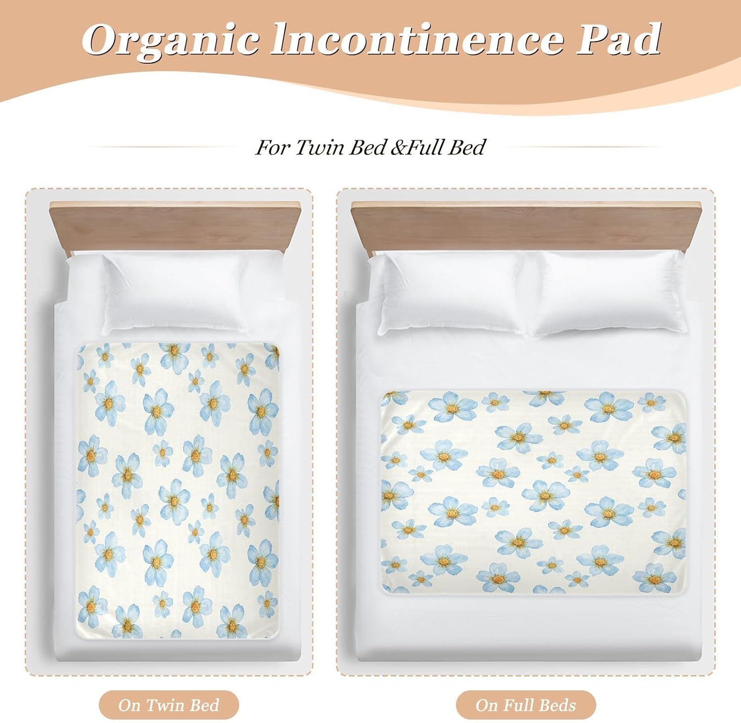 CEBUGI 34” x 52”Washable Underpads Heavy Absorbency Waterproof Incontinence Bed Pads Blue Florals Pee Pads for Adults Kids and Baby