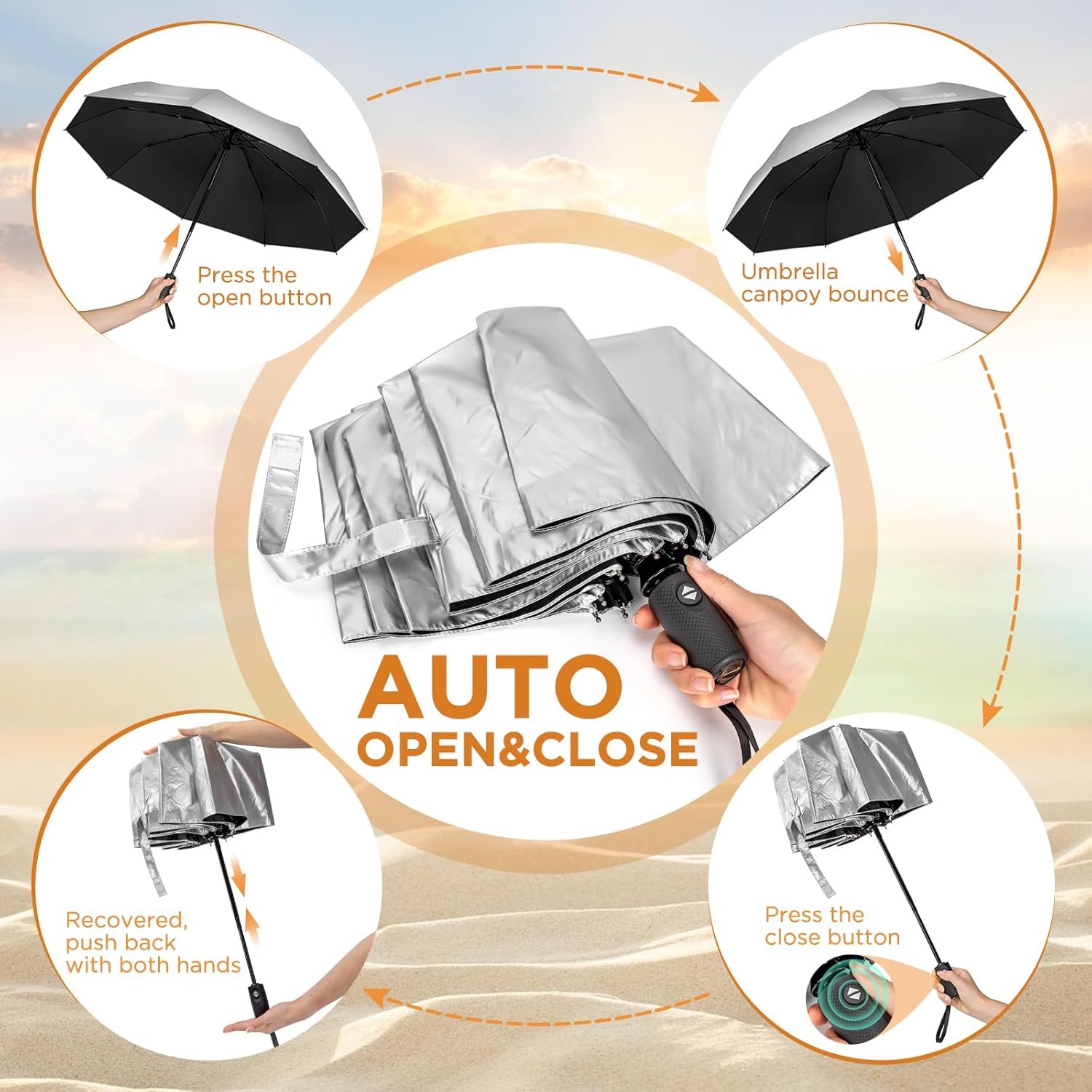 NINEMAX UV Umbrella for Sun Protection UPF 50+, 46 Inch Travel Compact Sun Umbrellas UV Blocking Small Auto Open Personal Portable for Walking - Image 6