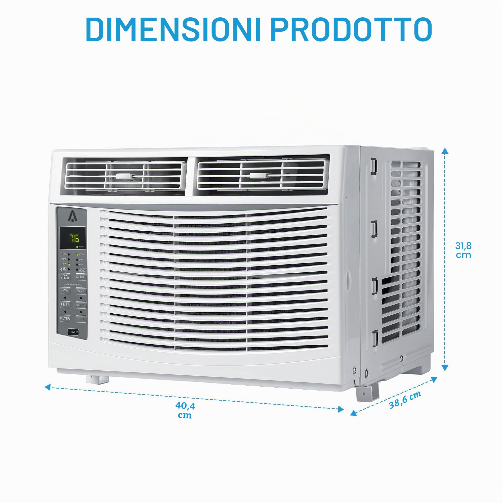 Condizionatore per finestra da 6000 BTU, raffredda fino a 250 metri quadrati con raffreddamento, deumidificatore, 3 velocità del ventilatore, unità di condizionamento per finestra