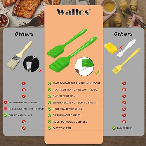Miniatura 17 de Walfos Cepillo de silicona para pastelería, juego de cepillos para untar resistentes al calor, perfecto para hornear, parrilla de barbacoa, cocina