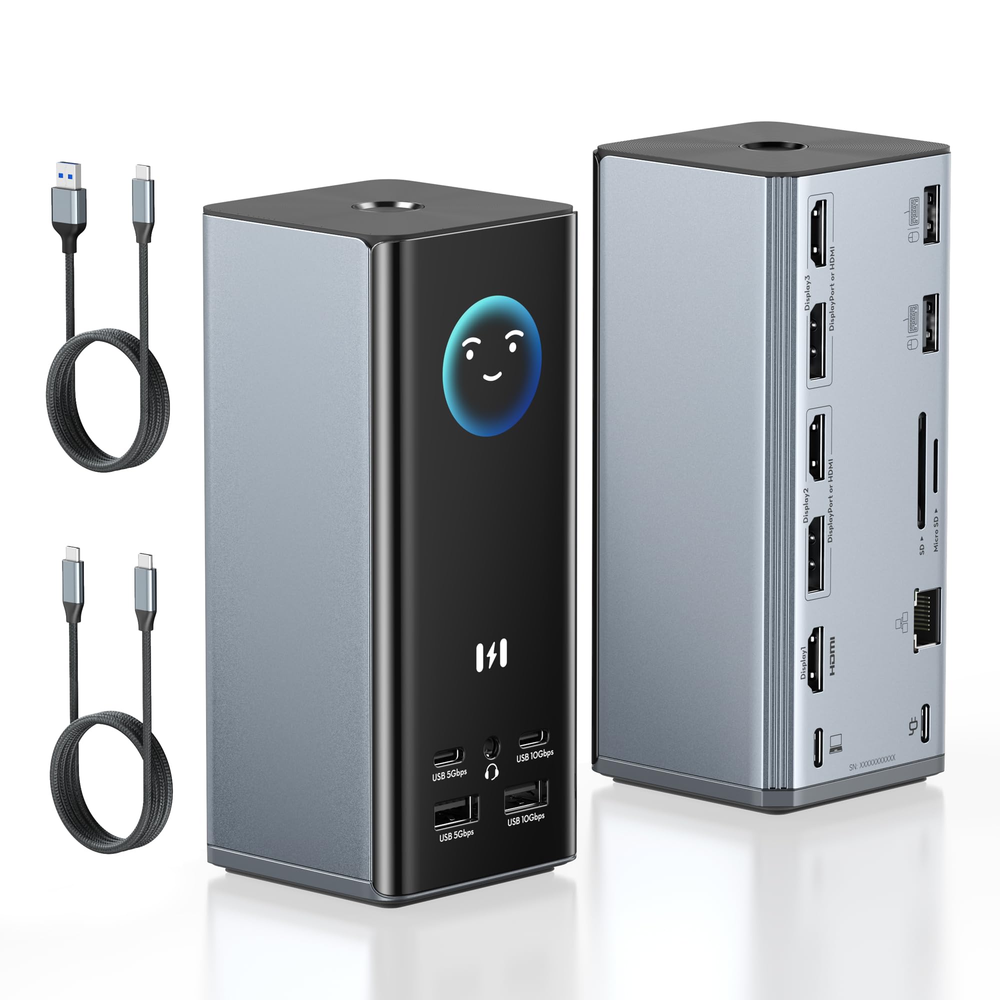 USB C Docking Station 3 Monitore 17-in-1 Laptop Dock Triple Display | USB-A/C Input Dock mit 3x HDMI, 2x DP, 6x USB, 100W PD, LAN, SD/microSD, LCD Display für MacBook, Treiber erforderlich