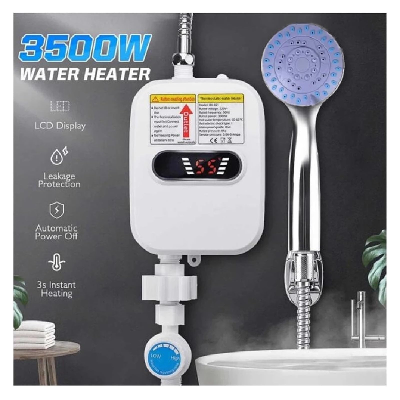 Natychmiastowy podgrzewacz wody, 3500W Elektryczny Niewdzięczny Natychmiastowy Podgrzewacz Ciepłej Wody Bateria Do Łazienki Ogrzewanie Kranowe 3 Sekundy Natychmiastowe