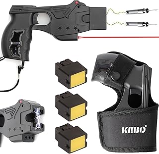 KEBO Heavy Duty Stun Gun with LED Flashlight, 15 Foot Range, 1.80 µC Painful, Rechargeable Self Defence Stun Gun for Man and for Woman, LED Flashlight, Safety Switch