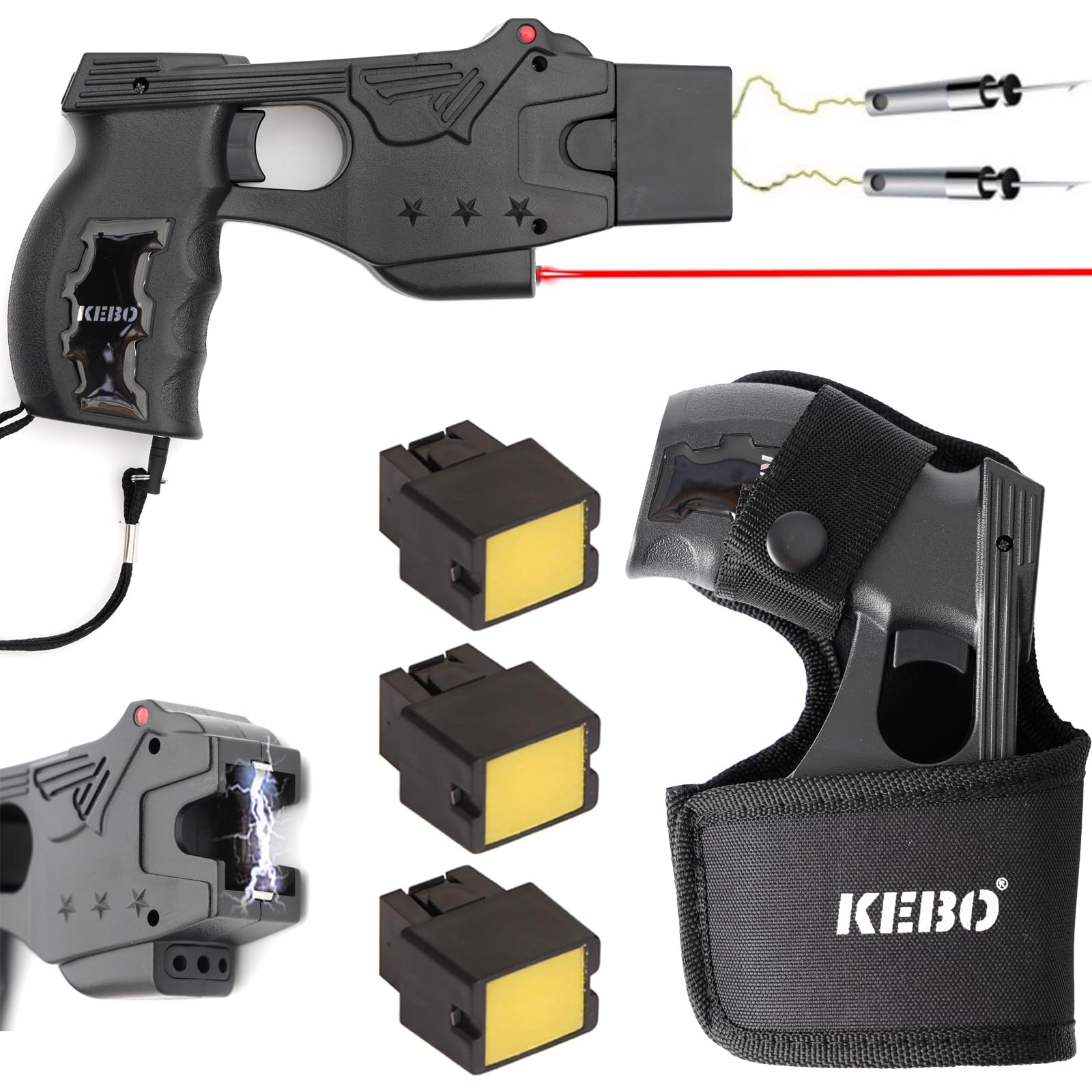 KEBO Heavy Duty Stun Gun with LED Flashlight, 15 Foot Range, 1.80 µC Painful, Rechargeable Self Defence Stun Gun for Man and for Woman, LED Flashlight, Safety Switch