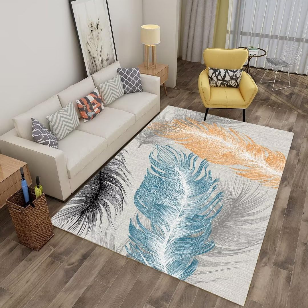 Tapis de chambre garçon bleu grand format 180x250 cm tapis de sol bureau motif plume