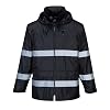 Portwest F440 Mens Hi Vis Waterproof Hooded Rain Jacket - Classic Iona Reflective Rain Coat Black, XX-Large