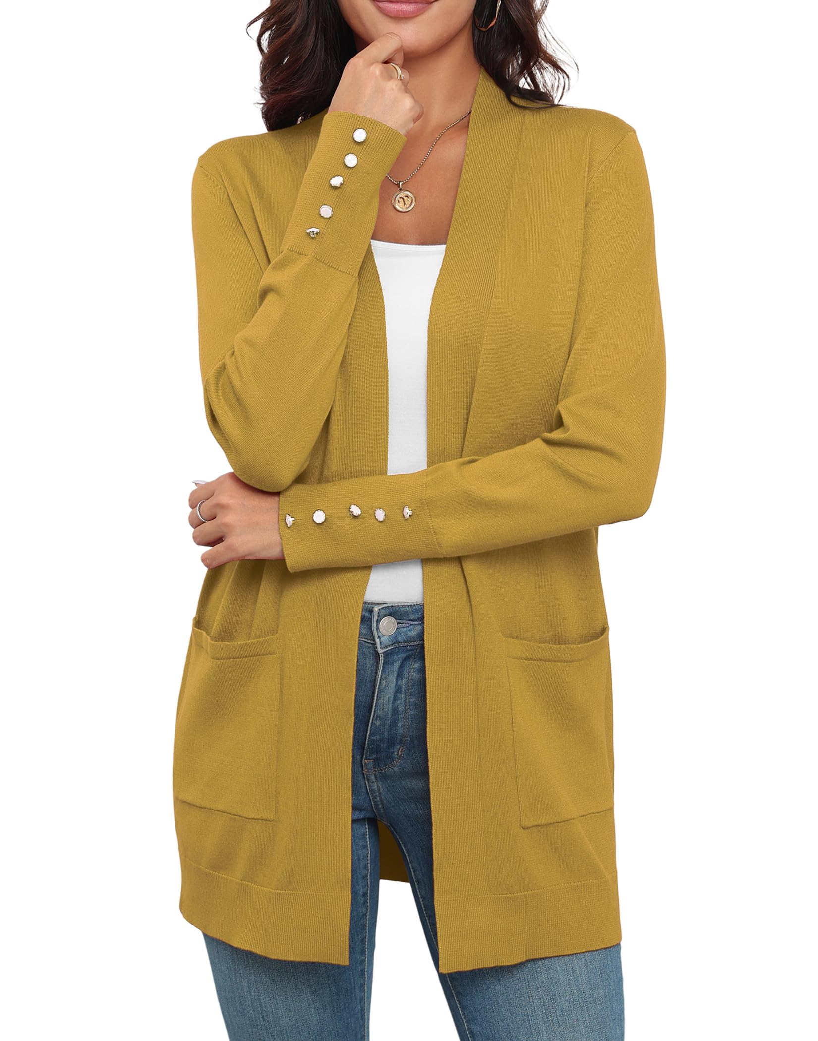 VIISHOW Women Cardigan Sweater Lightweight Open Front Long Sleeve Soft Fine Knit Casual Trendy Kimono Cardigans with Pockets