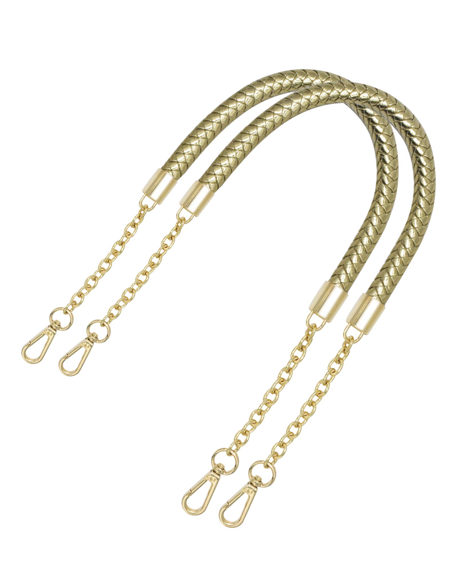 besbomig 2 Pcs Synthetic PU Leather Bag Strap Replacement Braided Handle Metal Chain with Buckles for Handbag Crossbody Bag Purse Making Accessories 60cm/23.6inch,Gold