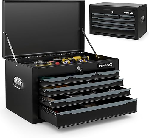 Caja de herramientas, baúl de herramientas de acero con 6 cajones con bloqueo automático de almacenamiento superior y forro de EVA, organizador de