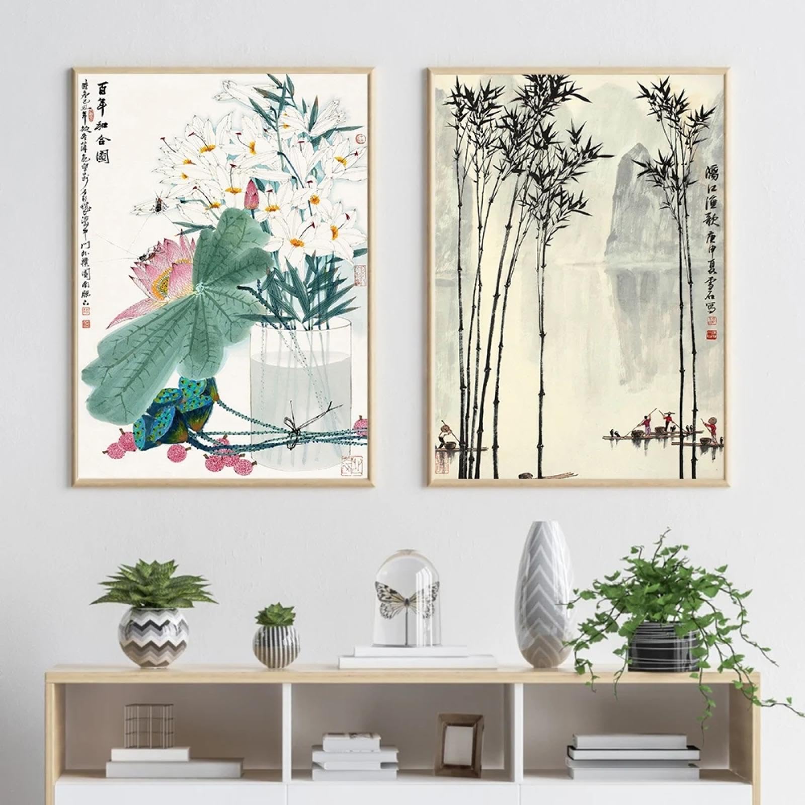 LMYSXAOZ Asian Watercolor Feng Shui Zen Posters with Mountain Landscape Art Canvas Painting Prints for Wall Home Decoration 19.6”x 27.5”(50x70cm) x2 No frame