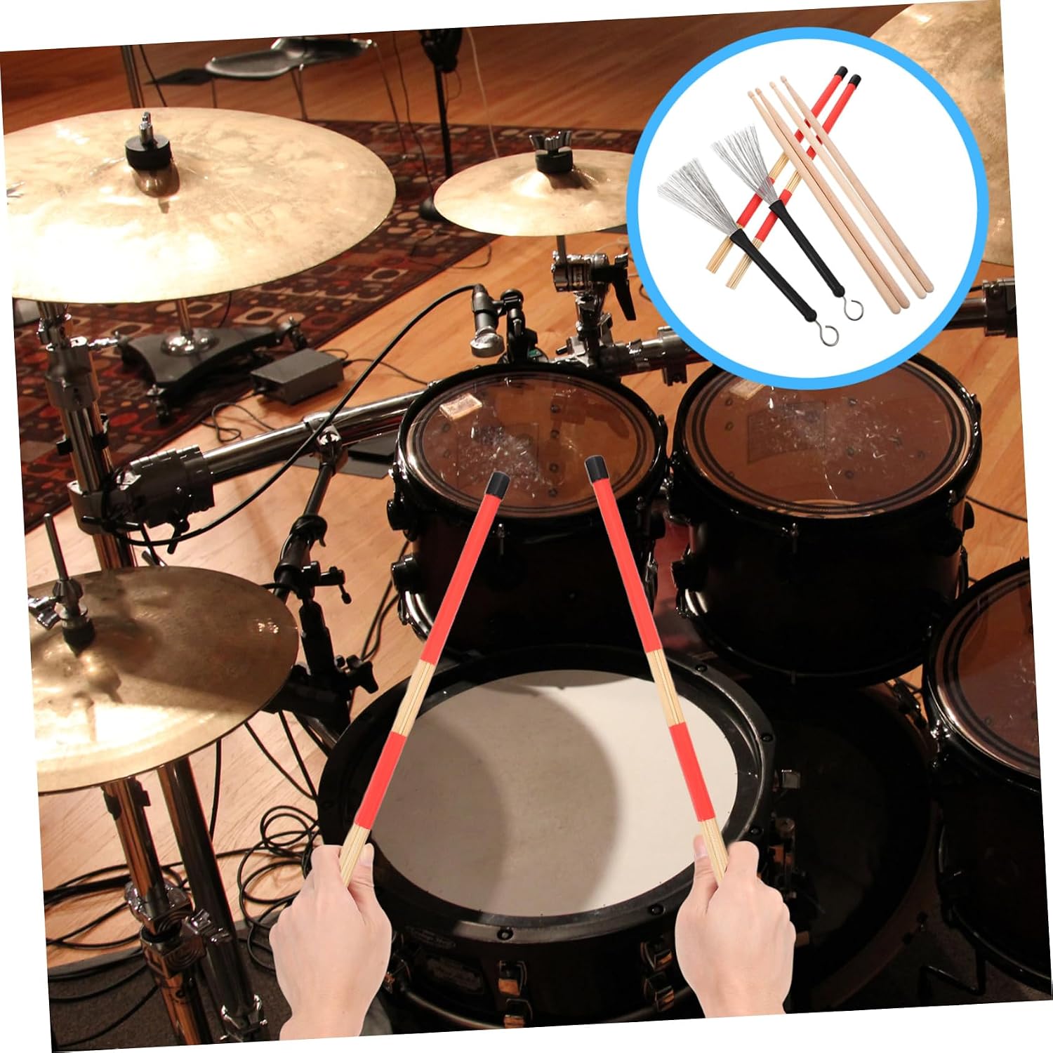 1 Set Drum Brush Set with Sticks and Storage Bag for Beginner Practice and Drummer Playing Durable Design Jazz Percussion Brushes for Drums Kit