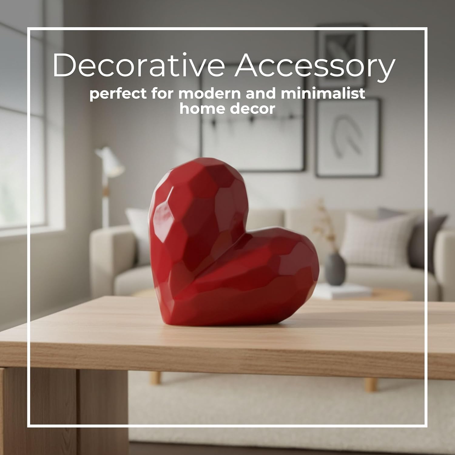 Decorative Ceramic Heart Sculpture for Home Decor - Ornament for Bathroom, Office, and Living Room Decor - Modern Figurine Accent for Bedroom, Shelf Display, and Coffee Table - 12", Red