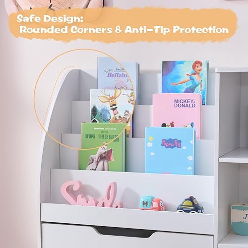 Miniatura 5 de Estantería y almacenamiento de juguetes para niños, organizador de almacenamiento de juguetes de 58.5 pulgadas con cofres móviles y 3 contenedores