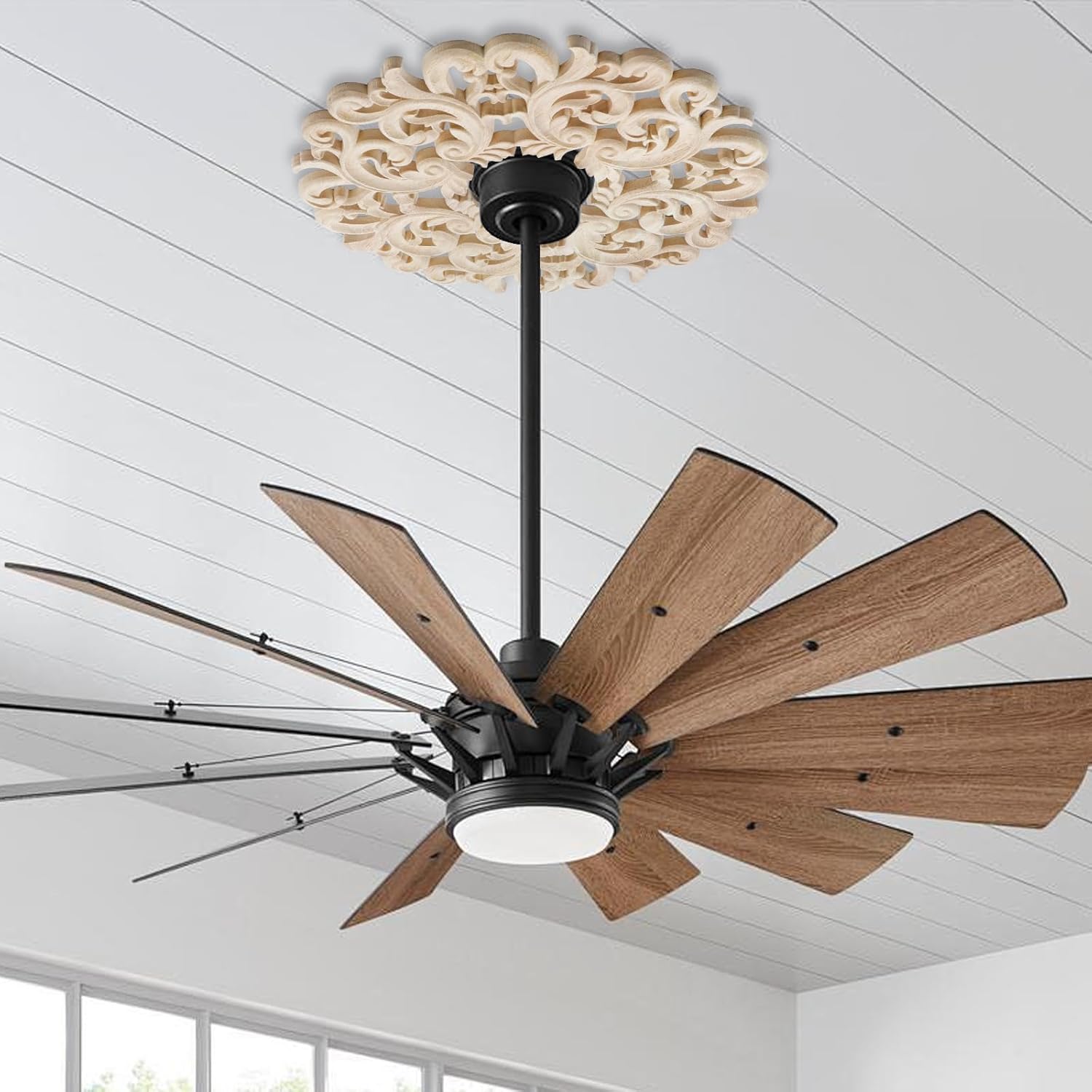 Semetall 1PCS Ceiling Medallion Decorative Ceiling Fan Medallion Round Home Lighting Ceiling Medallion Ring for Light Fixtures Ceiling Fans Chandeliers,11.61"ODx3.15"ID Rubber Wood-Style 9