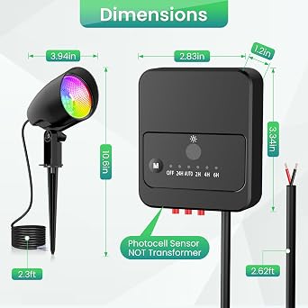 20W RGB Halloween Color Changing Landscape Lights Low Voltage Landscape Lighting IP66 Waterproof LED Outdoor Spotlight with Photocell Sensor for Patio Garden Yard Christmas Decoration (6 Pack)