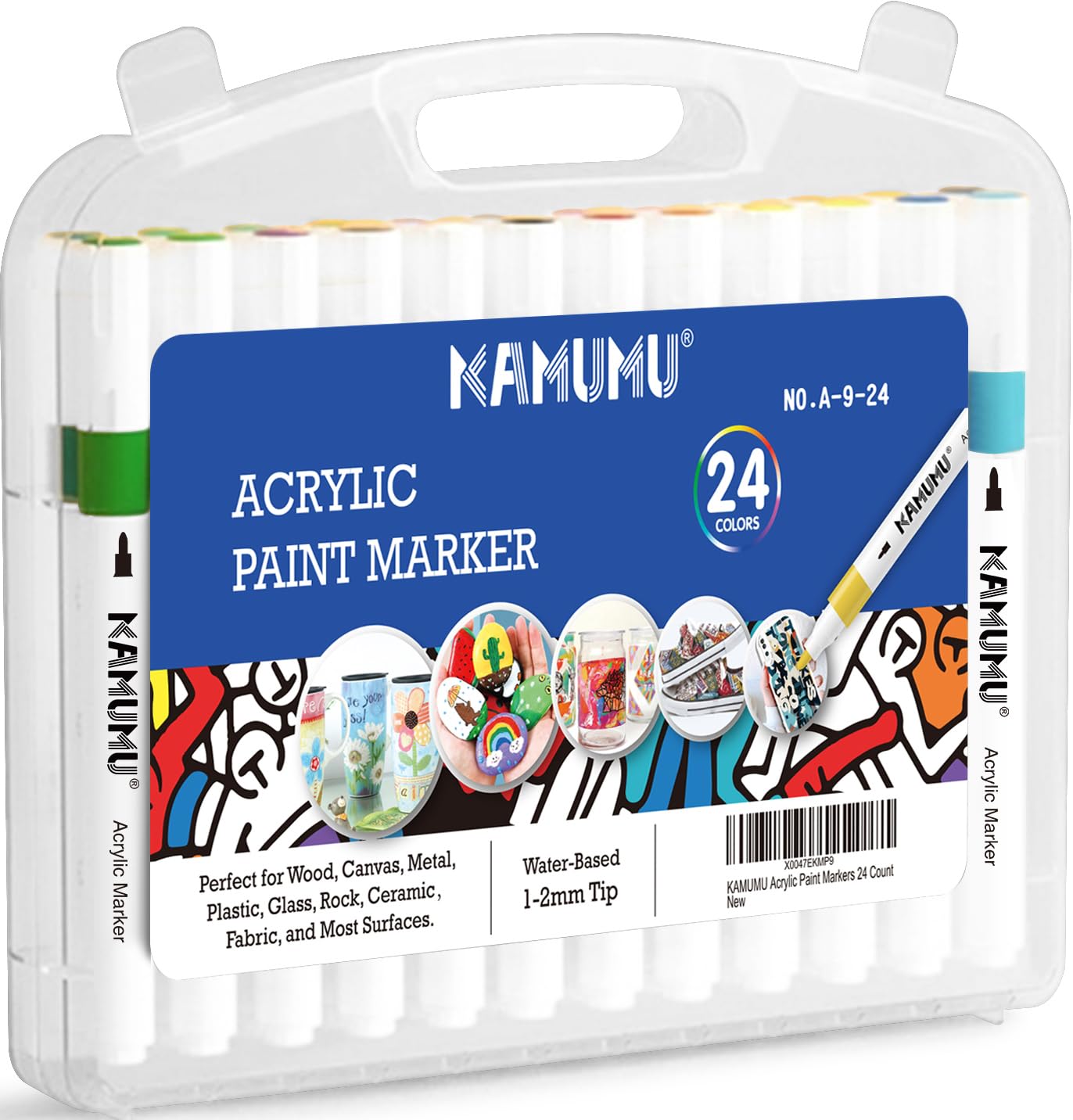 24 Colors Acrylic Paint Markers, Permanent Paint Pens for Rock Painting, Wood, Glass, Paper, Ceramic, Fabric, Canvas DIY Crafts Making Art Supplies for Kids and Adults - Medium Tip