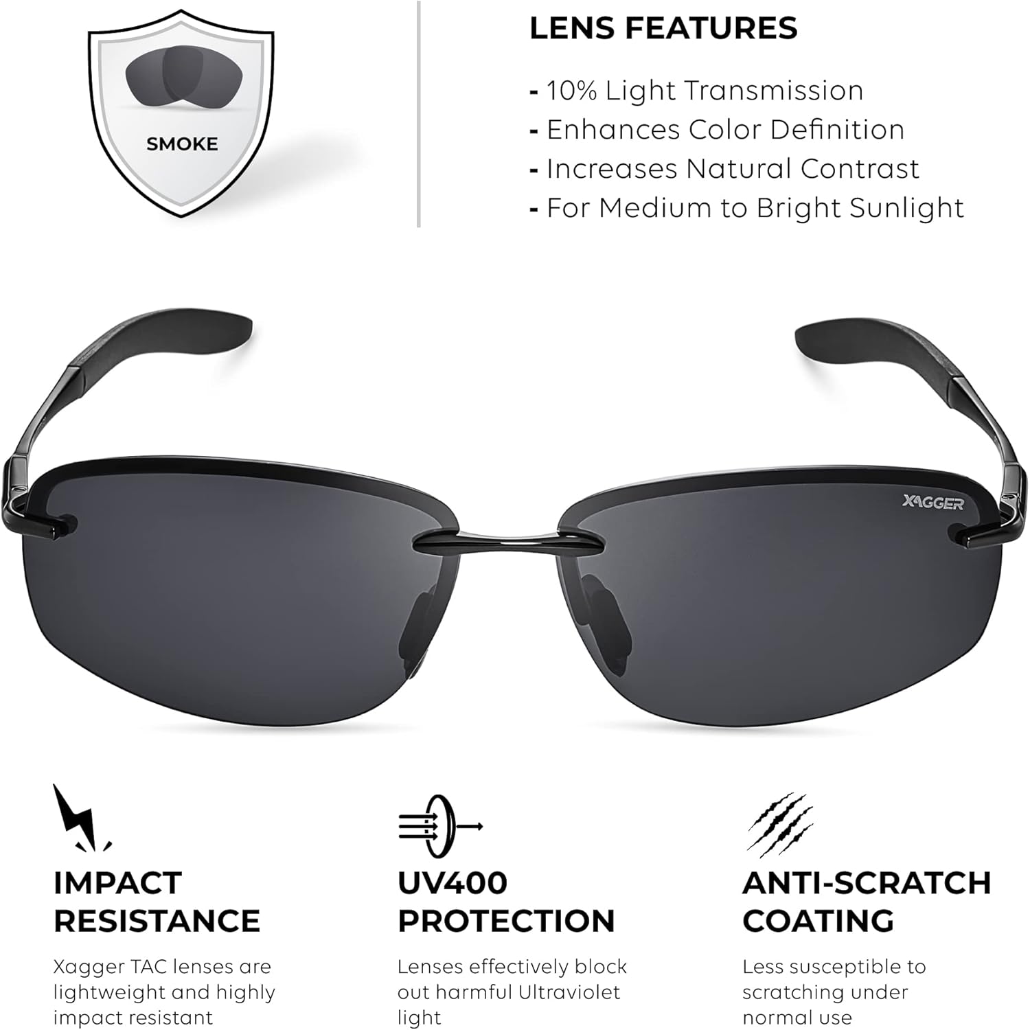 Xagger Polarized Driving Sunglasses for Men Rimless Metal Frame UV400 Protection Sun Glasses - Image 3