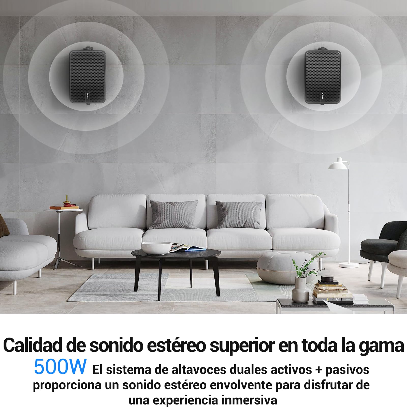 Inwa Altavoz Bluetooth para exteriores de 500 W, altavoz de pared activo/pasivo, IPX5, inalámbrico, estéreo, auxiliar, para interiores, exteriores cubiertos (par, MZ660, RMS 50 W)
