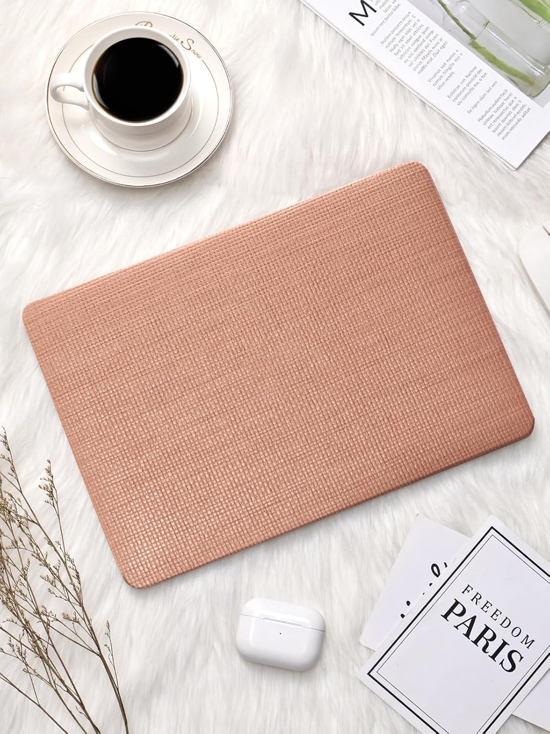 Seorsok Compatible with MacBook Air 13 Inch Case 2022 2021 2020 2019 2018 Release A1932 A2179 M1 A2337 Touch ID,Woven Elegant Leather Plastic Hard Shell Case & Keyboard Cover,Reddish,No Cutout Design