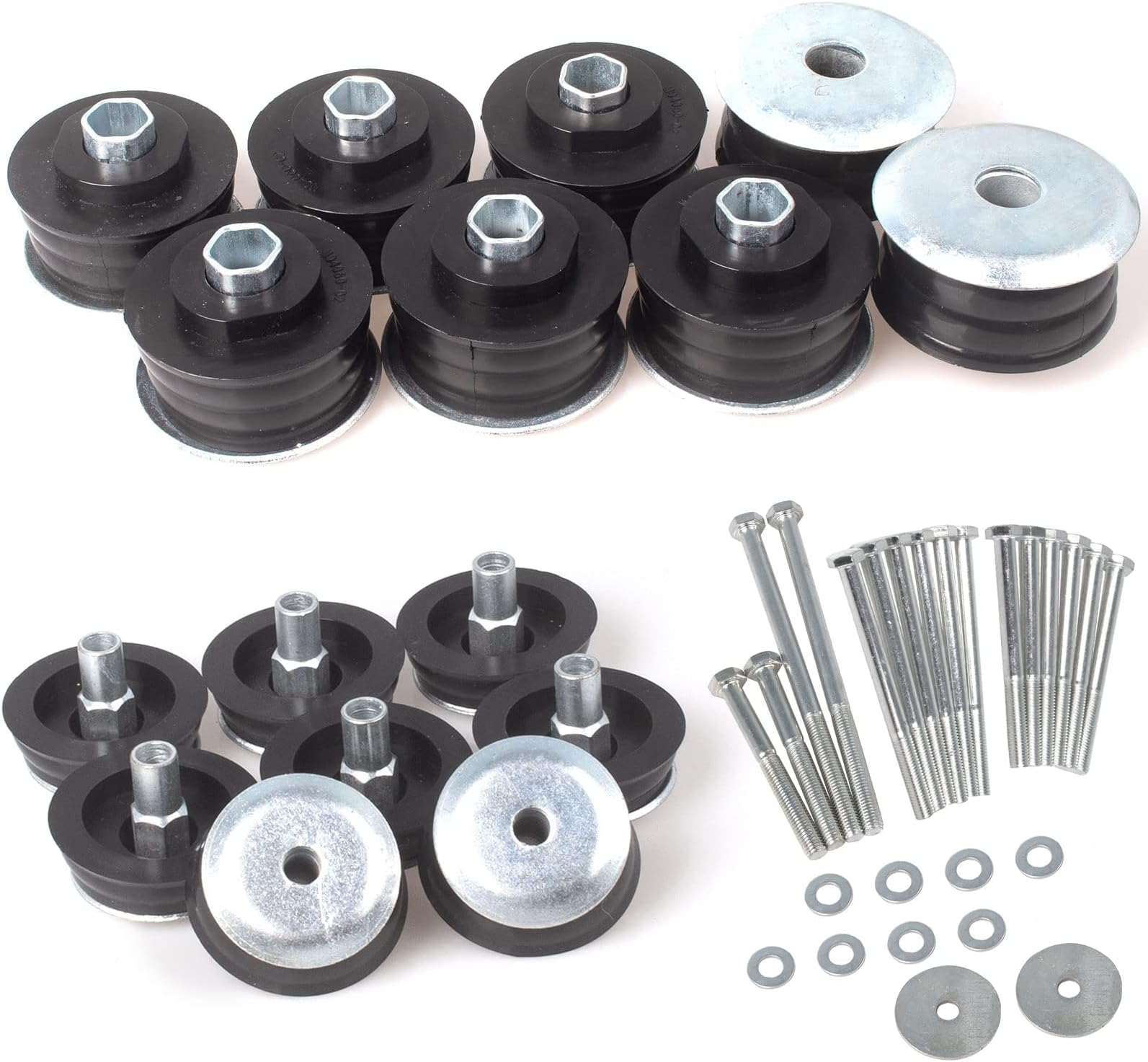 iKer Body Mount Bushing Kit Compatible with Ford F250 F350 2008-2016 Super Duty 2WD 4WD, Polyurethane Cab & Body Mount Steel Sleeves & Hardware. Black