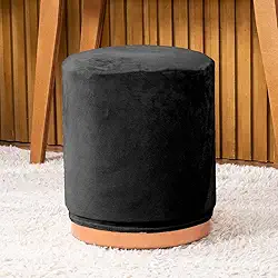 Capa de Puff Redondo Grande Avulsa Lisa Ajustável com Elástico - Tecido Veludo Suede Decoração Banquinho Cilindro Luxo Para Sala Quarto Pufe Banco Protetor Banqueta Centro (Preto)