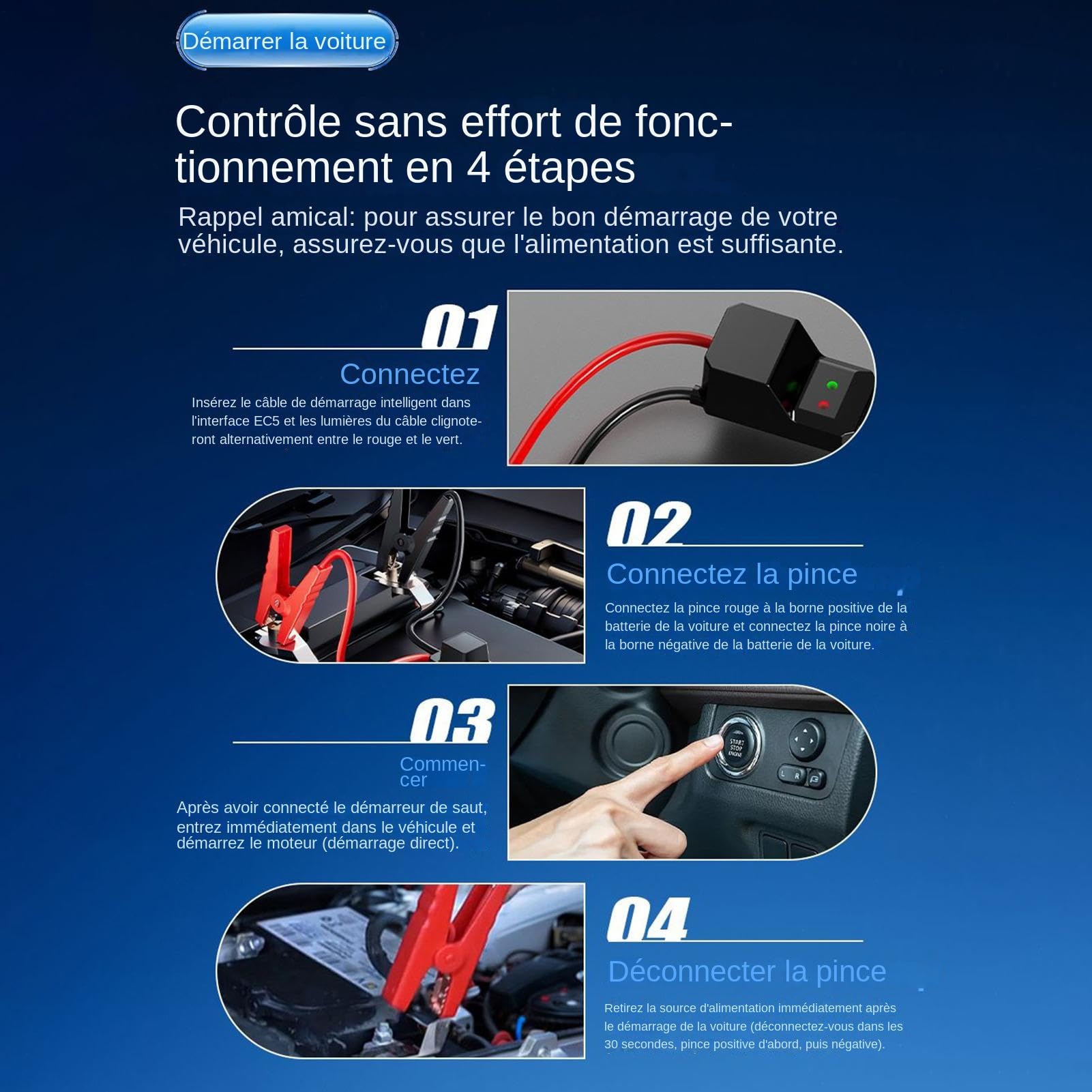 Avviatore per auto - Batteria esterna 12 V con cavi di avviamento, avviamento per veicoli con compressore d'aria | per gonfiaggio dei pneumatici e viaggi lunghi su strada e urbani
