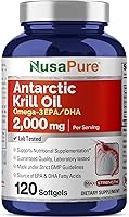Vista 1 de NusaPure Aceite de krill antártico 2000 mg 120 cápsulas blandas, Omega-3 EPA 360 mg, DHA 240 mg, suplemento de astaxantina libre de soja procedente