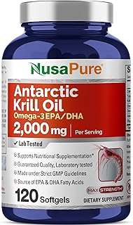 NusaPure Antarctic Krill Oil 2000 mg 120 Softgels, Omega-3 EPA 360mg, DHA 240mg, Soyfree Astaxanthin Supplement Sourced from Krill 800ppm