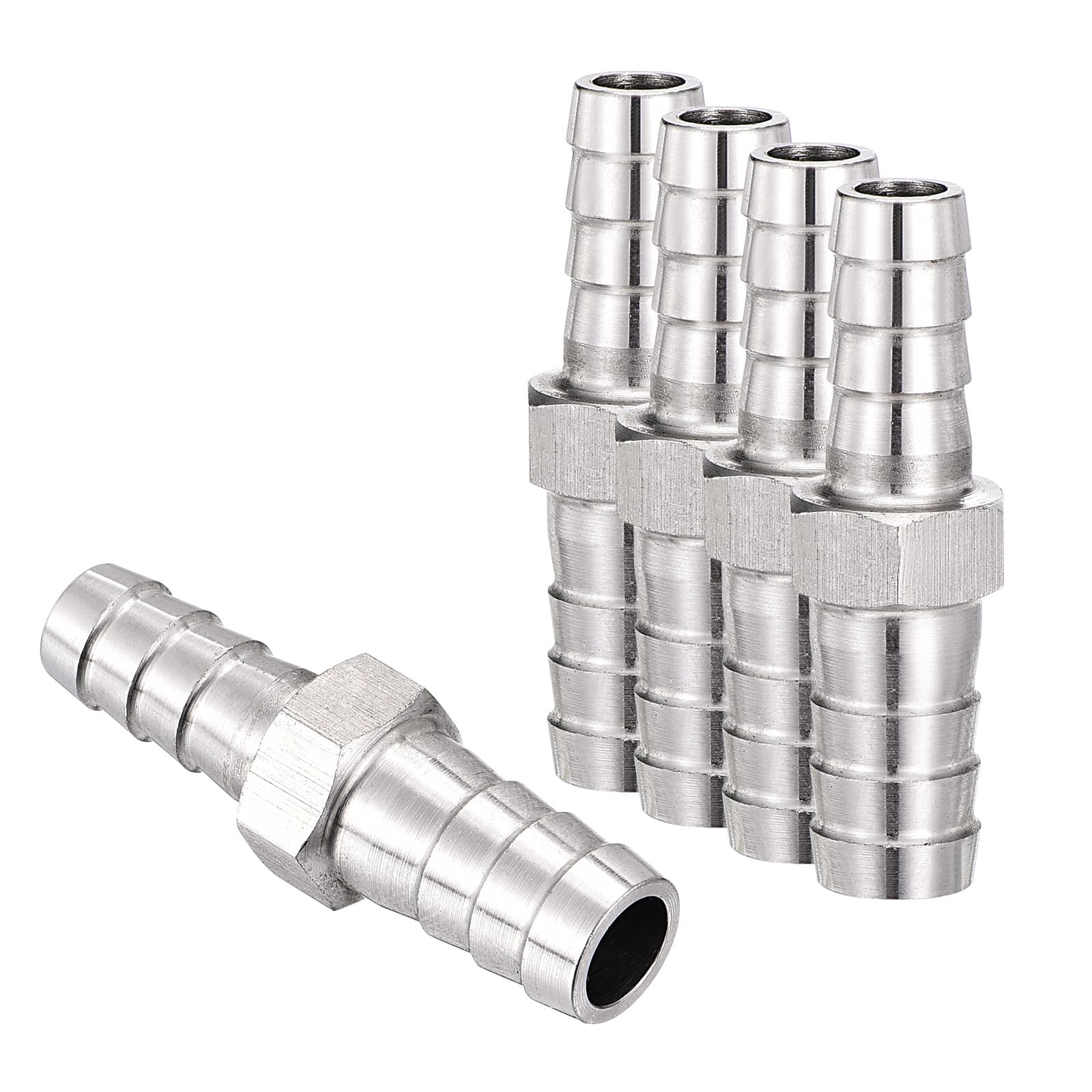 sourcing map 5pcs 1/2"(15mm) to 3/8"(10mm) Stainless Steel Hex Bars Hose Barb Fitting Metals Splicer Mender for 3D Printing, Air Compressor, CNC Machine, Dies