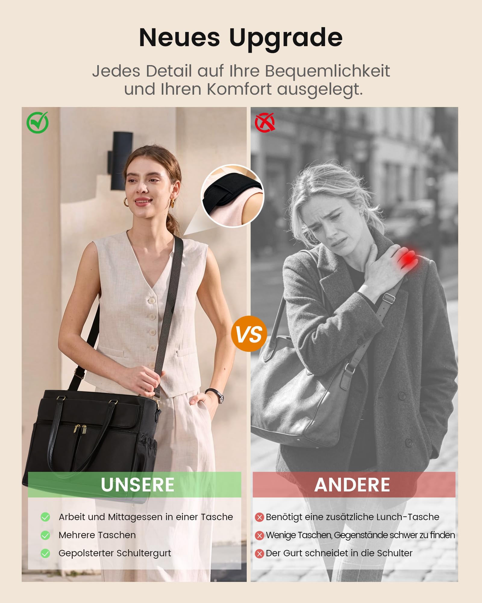 LOVEVOOK Arbeitstasche Damen mit Isolierted Kühlfach Laptop Handtasche Groß