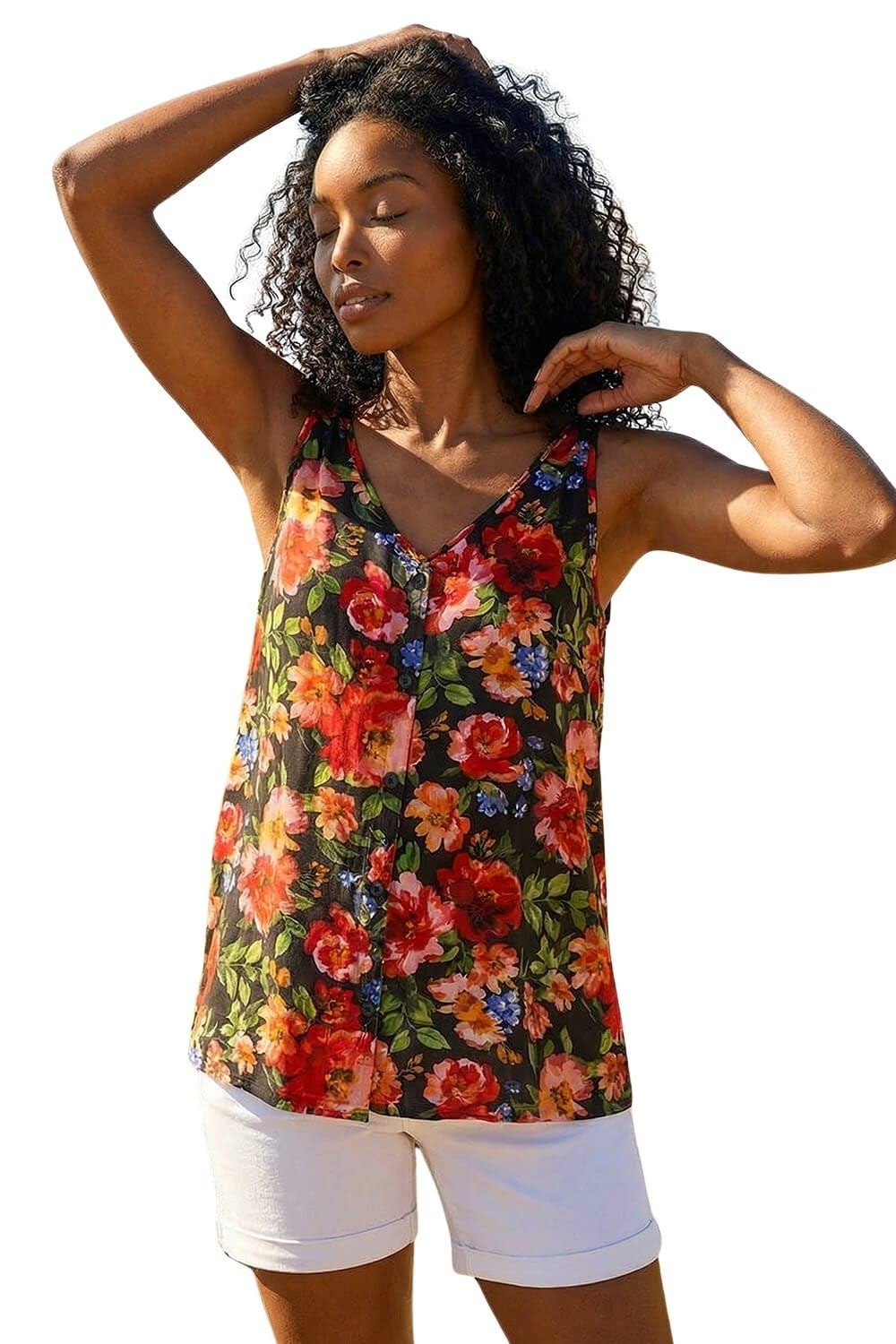 Roman Originals Womens Button Front Sleeveless Top - Ladies Smart Casual Office Work Tops Plain V-Back Chiffon Blouse Spring Summer Vest Top - Red - Size 12
