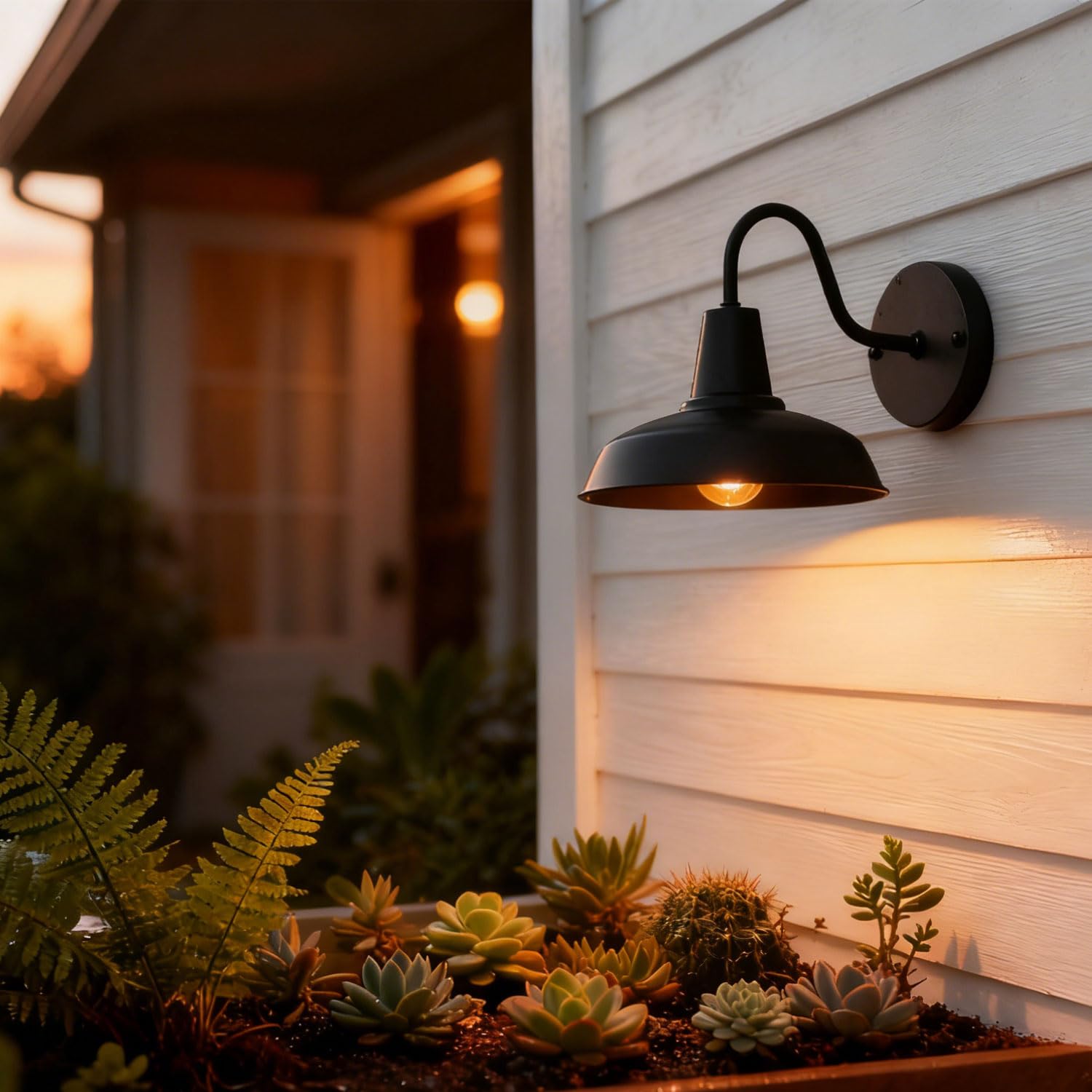 2 Piezas Luces de pared retro al aire libre, lámpara de cuello de cisne negra para granero, lámparas impermeables E27 para montaje en pared exterior para porches, garajes y patios