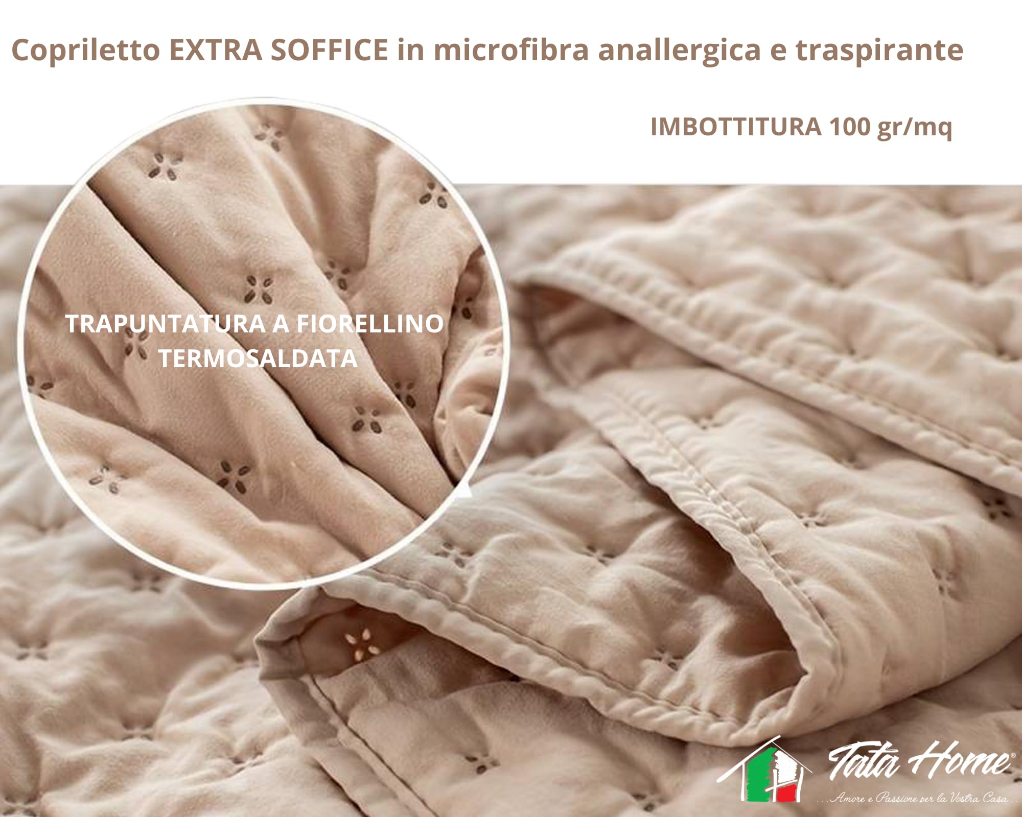 Copriletto Trapuntato Shabby Chic 250x250cm - Microfibra Morbida, Cuori, Beige - Foto 7