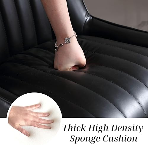 Miniatura 4 de ROCITY Juego de 2 taburetes de bar de cuero negro modernos con patas doradas de 26 pulgadas de altura de mostrador, sillas tapizadas de isla de