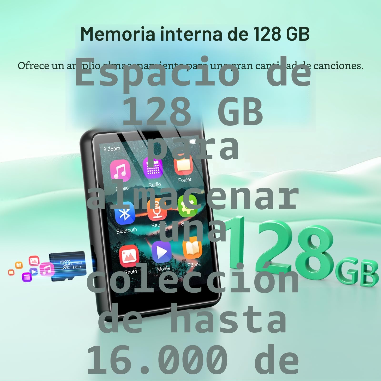 128 GB Reproductor MP3 Bluetooth 5.3, Reproductor MP3 Deportivo ZAQE con Pantalla Táctil de 2,4", Altavoces de Alta Definición Integrados, Radio FM, Entrada de Línea, hasta 512GB (Negro)