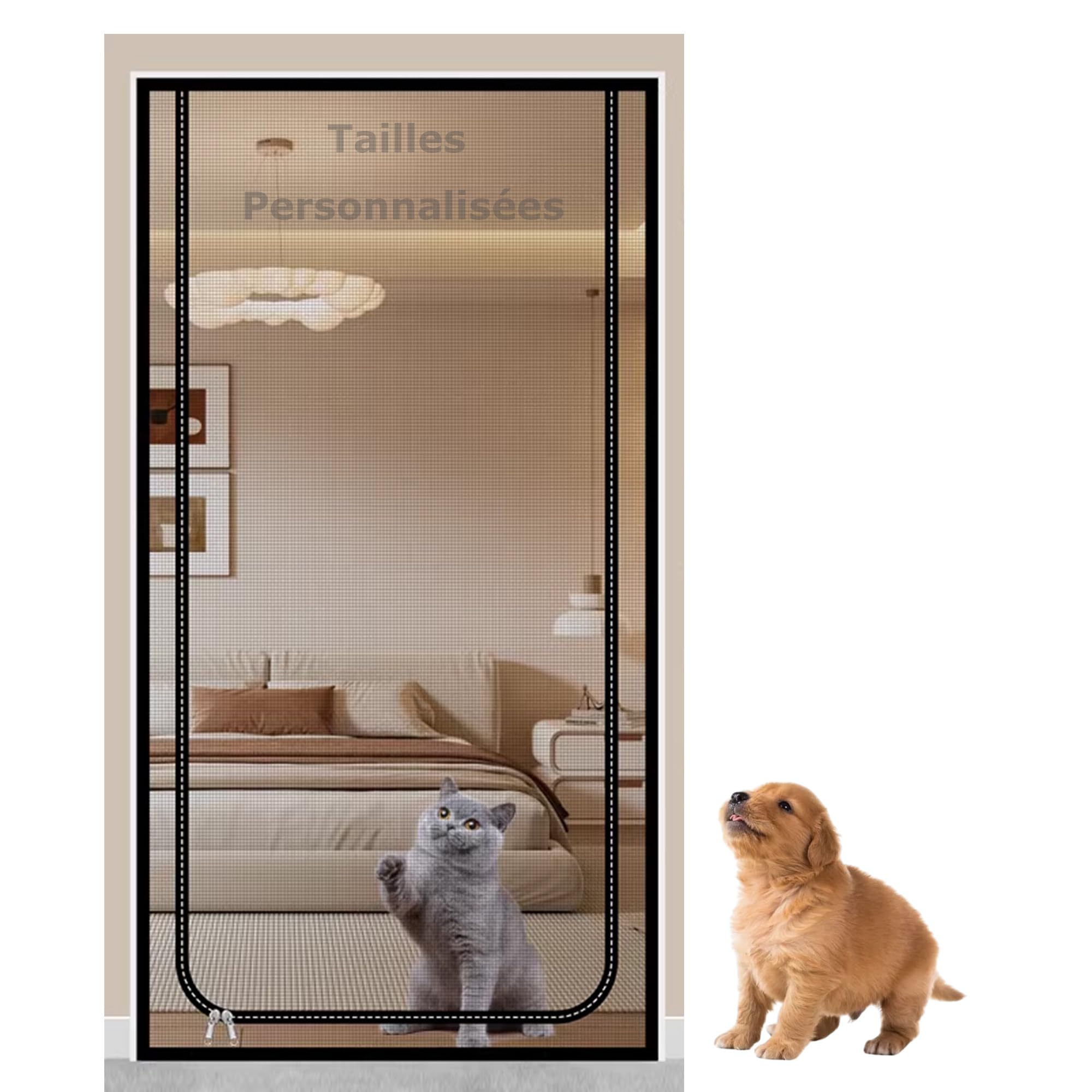 Porte moustiquaire pour chat 140x240cm avec fermeture éclair et maille fine