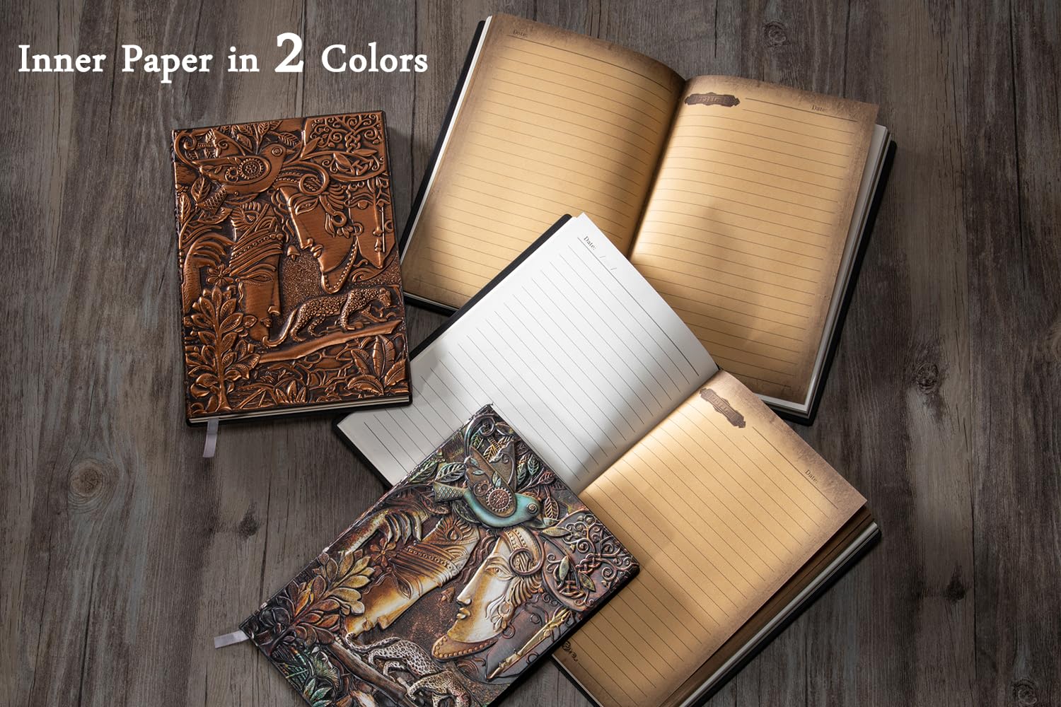 YHH Hardcover Notebook A5 Lined, Vintage Leather Journal Notebook, Embossed Handmade Travel Diary, 200 Lined Pages Christmas Birthday Gift For Women Men Friend Kids Boy Girl, 3D Day Train Bronze - View #3