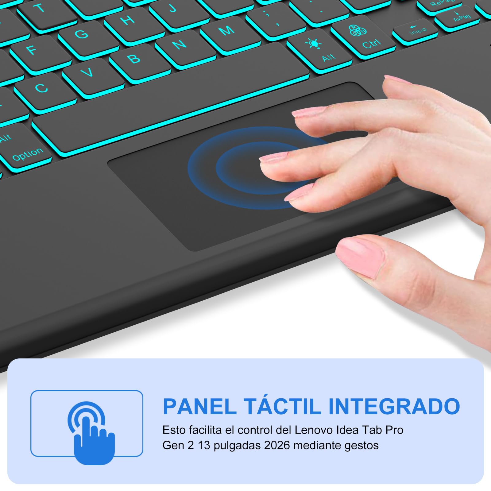 Teclado Funda para Lenovo Idea Tab Pro Gen 2 2026 13 pulgadas con Touchpad | Capa keyboard Trackpad Español Ñ Retroiluminado Desmontable Bluetooth para Lenovo Idea Tab Pro Gen 2 TB390FU, Negro