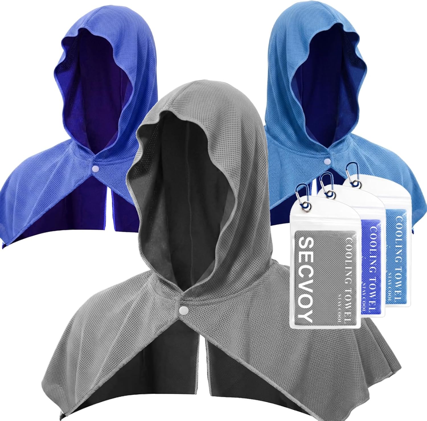 3 Pack Cooling Hoodie Towels for Neck and Face, UPF 50 Sun Protection & Instant Cooling Towels for Hot Weather, Soft Breathable Towel for Work Out, Sport, Gym, Camping & More Activities