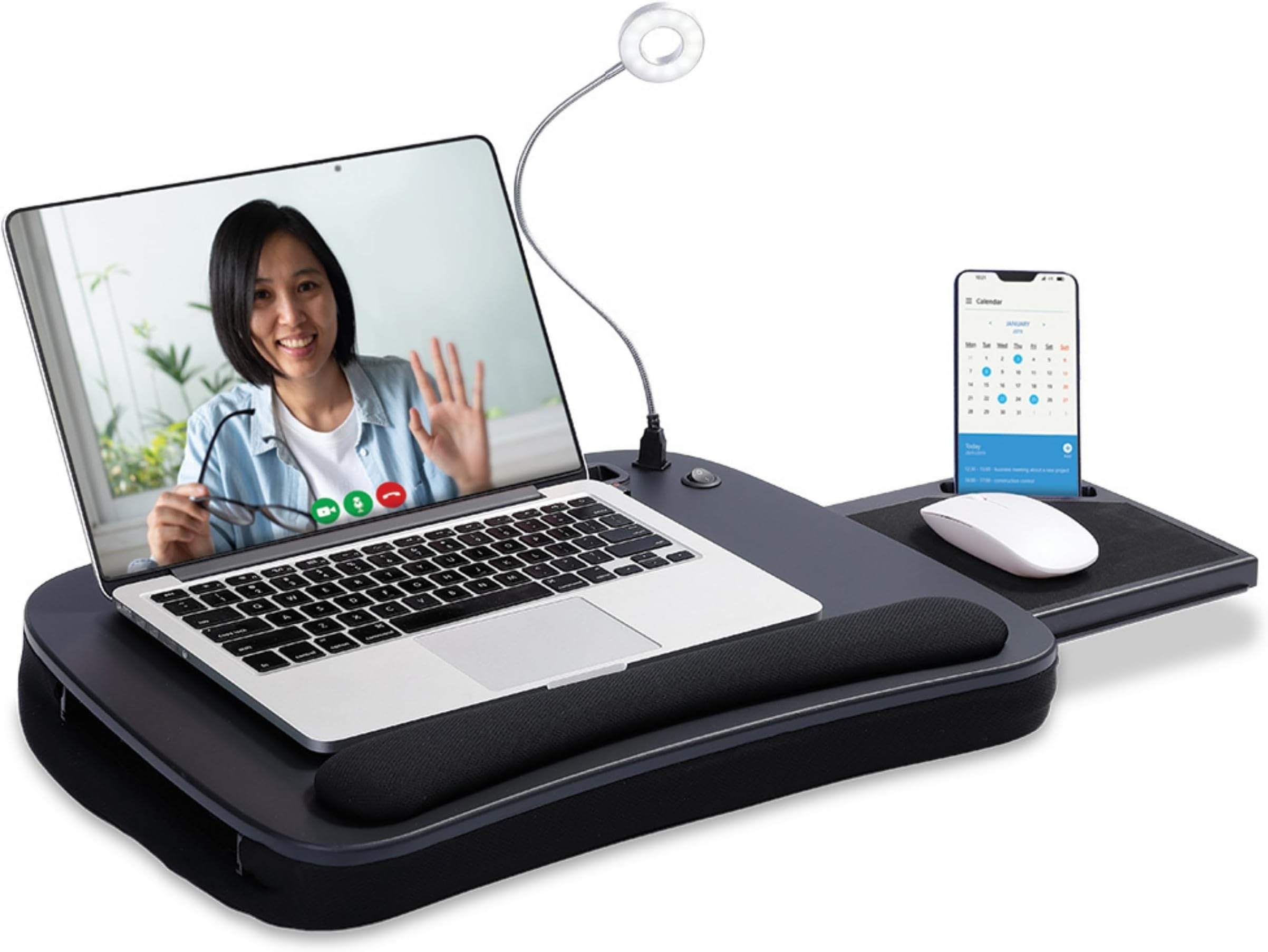 Sofia + Sam SEVNDE Multi Tasking Memory Foam Lap Desk with USB Light (Black Top) | Supports Laptops Up to 15 Inches