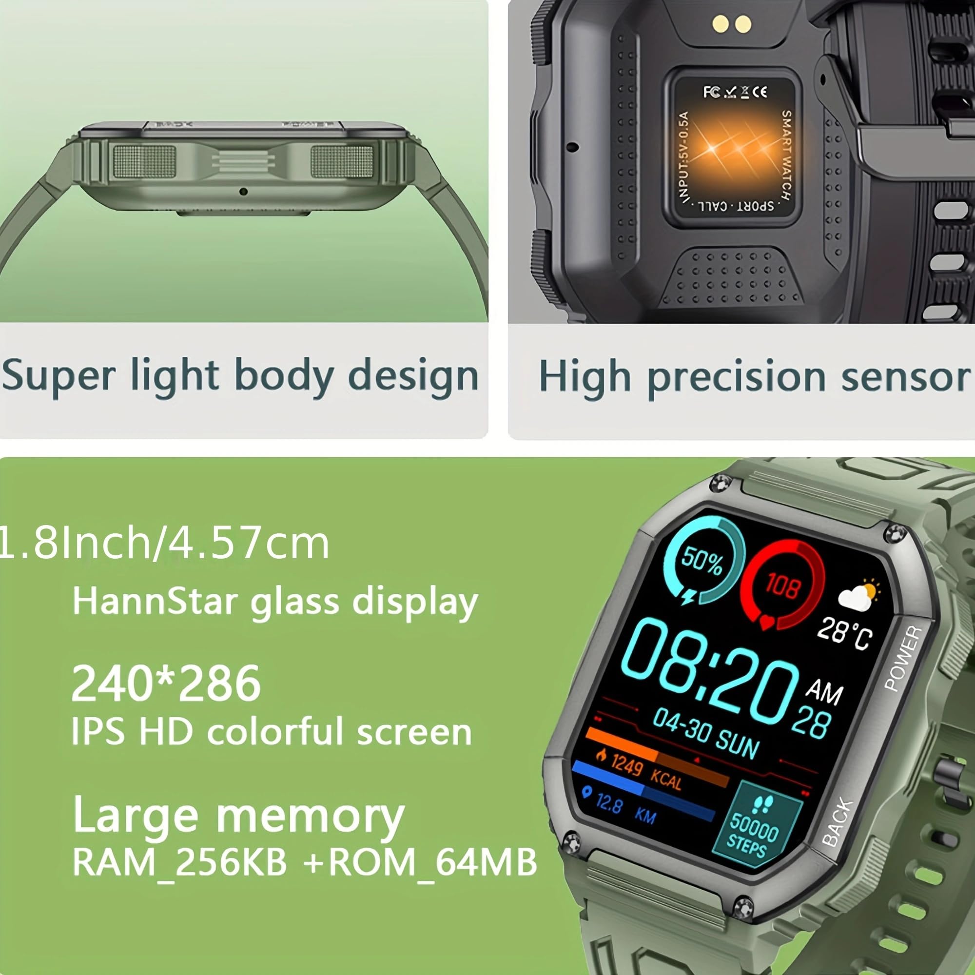 ZPIMY Montre Connectée Homme avec Appel Bluetooth, 1,8” AMOLED 5ATM Smartwatch avec 100+ Modes Sportifs Tracker d'activité, Sommeil, SpO2, Smart Watch pour iOS Android (Camouflage Noir)