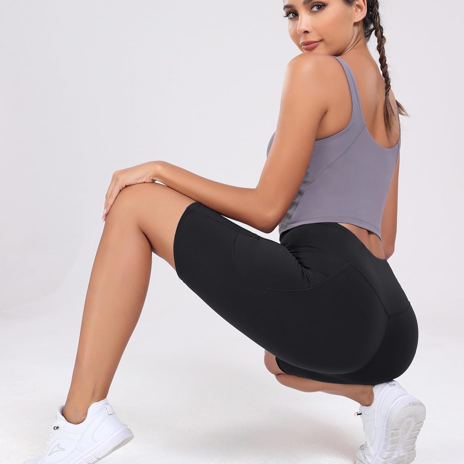 Oalka Women's Short Yoga Side Pockets High Waist Workout Running Shorts - Image 6