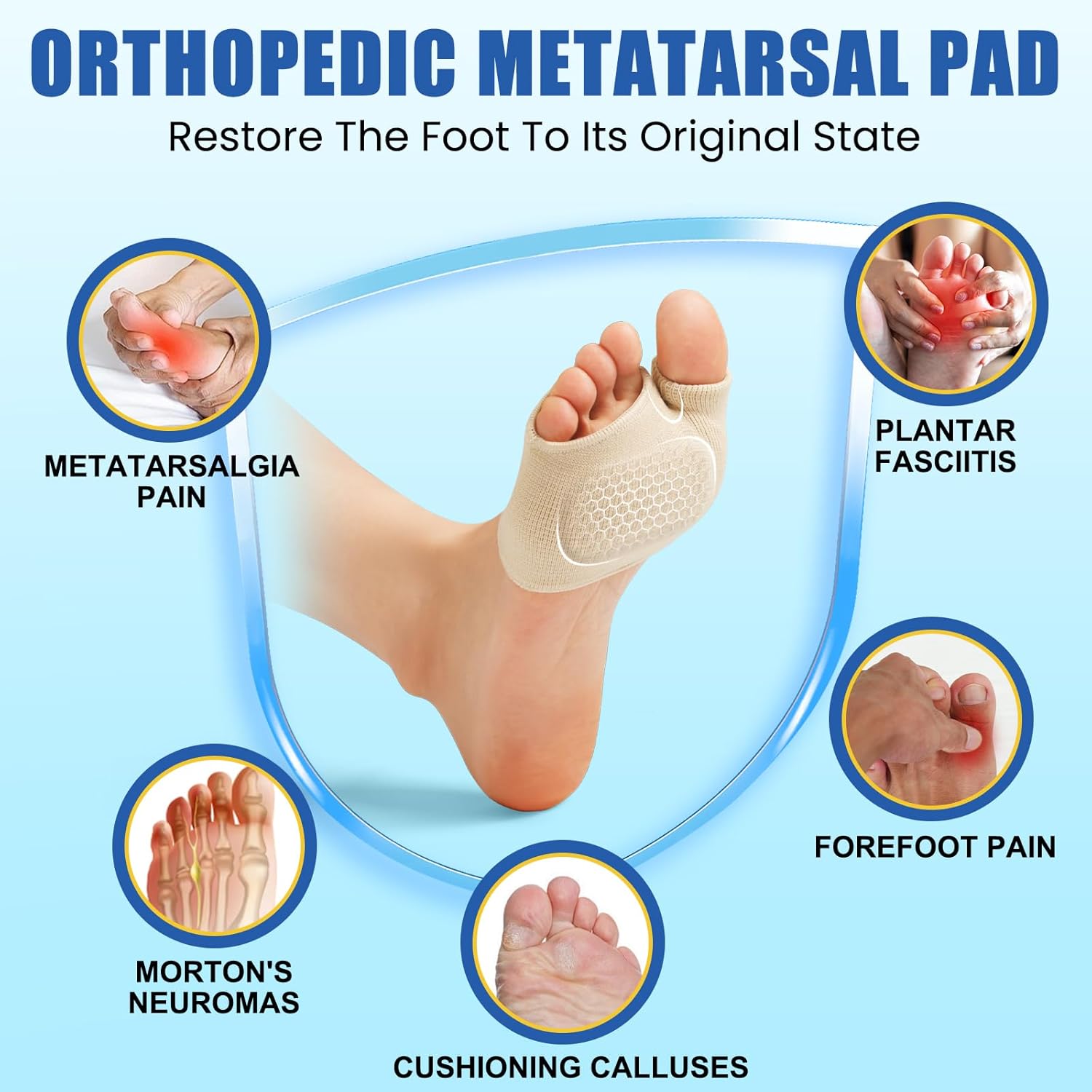 2 Pairs Metatarsal Pads Ball Foot Cushion - Metatarsal Pads Women & Men with Gel for Morton's Neuroma & Metatarsalgia Pain Relief, Ball of Foot Cushion for Standing, Running, Walking - L - Image 3