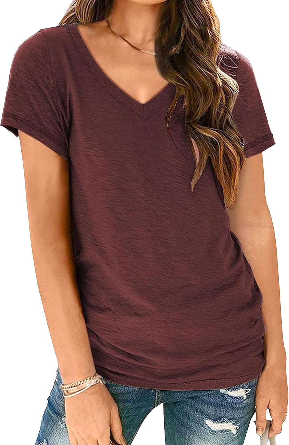 Women's V-Neck T-Shirt 2025 – Casual Spring Summer Tops, Soft Blend Tee (Sizes S-XXL)
