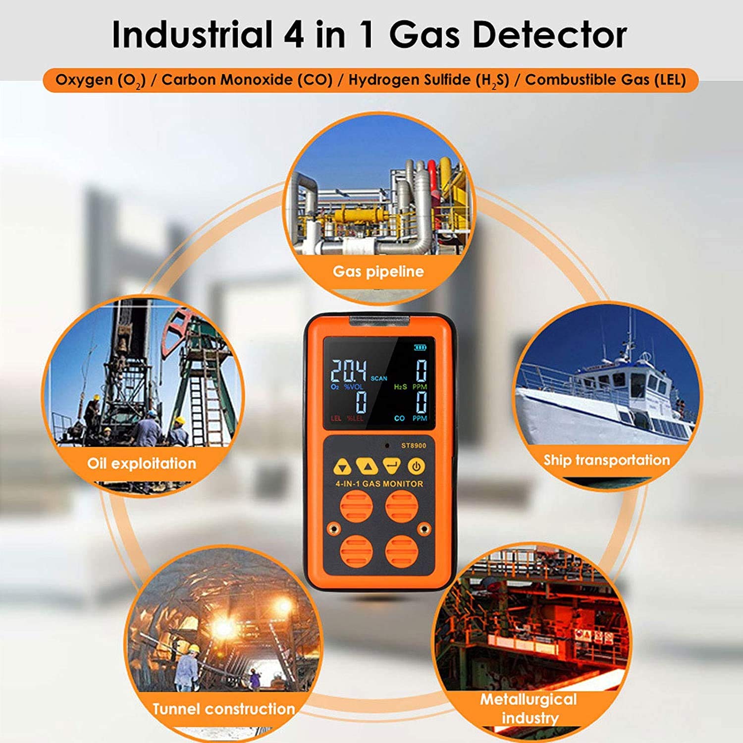 Précis Détecteur Portable Multi-gaz - analyseur de testeur de Compteur de Moniteur à 4 gaz (H2S, O2, CO et LEL) Moniteur de gaz avec Alarme de Type Voix Détecter